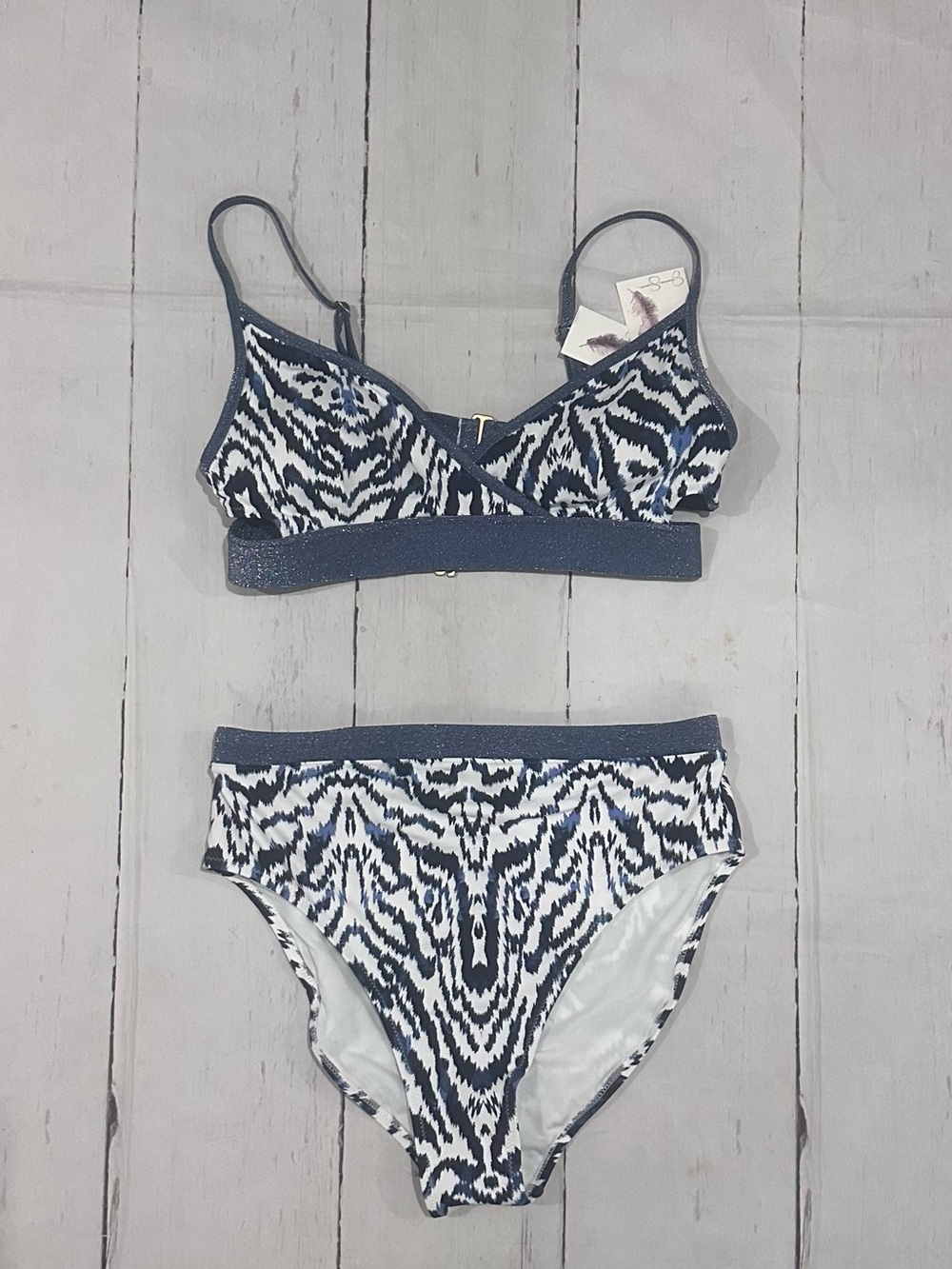 Jessica Simpson cutout bikini metallic 2 piece swimsuit medium